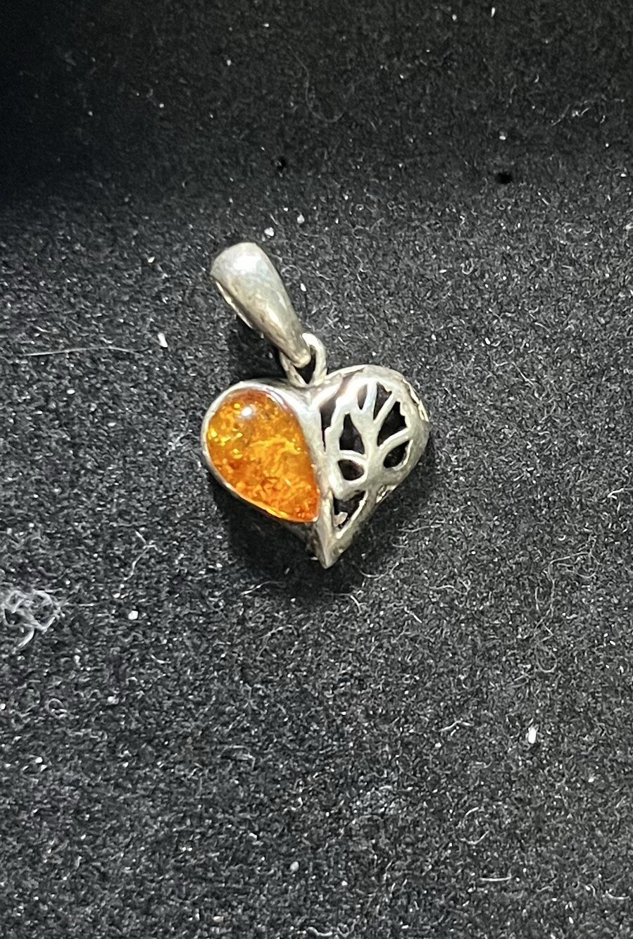 Natural, Cognac / Brown BALTIC AMBER Heart Pendant 925 STERLING SILVER #2203
